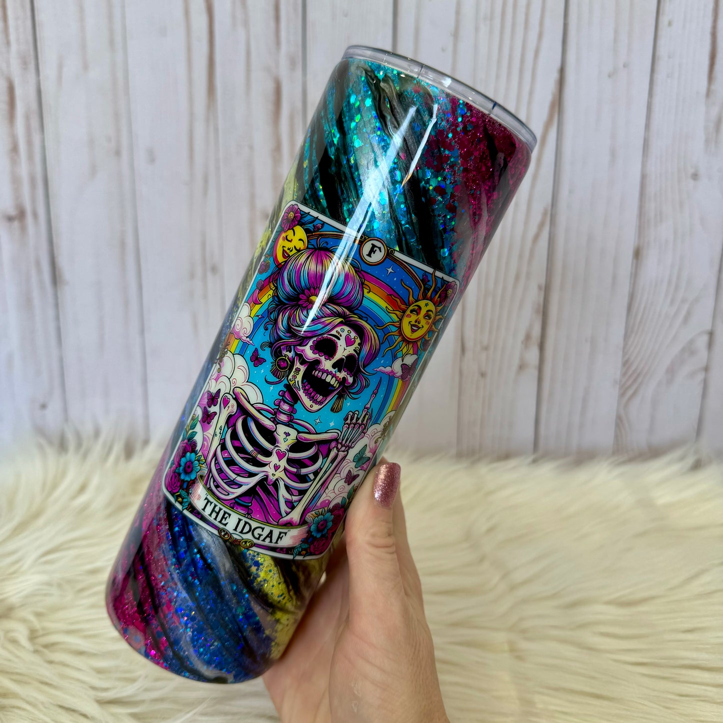 30oz IDGAF Tarot Milky Way Glitter Insulated Stainless Steel Coated Tumbler