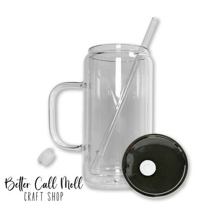 12/16oz Handle Glass SNOW GLOBE Sublimation Tumbler
