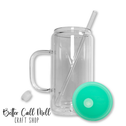 12/16oz Handle Glass SNOW GLOBE Sublimation Tumbler