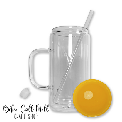 12/16oz Handle Glass SNOW GLOBE Sublimation Tumbler