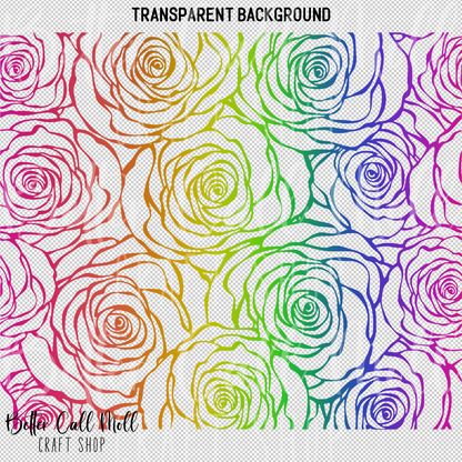 Rainbow Rose Outlines UV DTF 20oz Skinny Tumbler Wrap