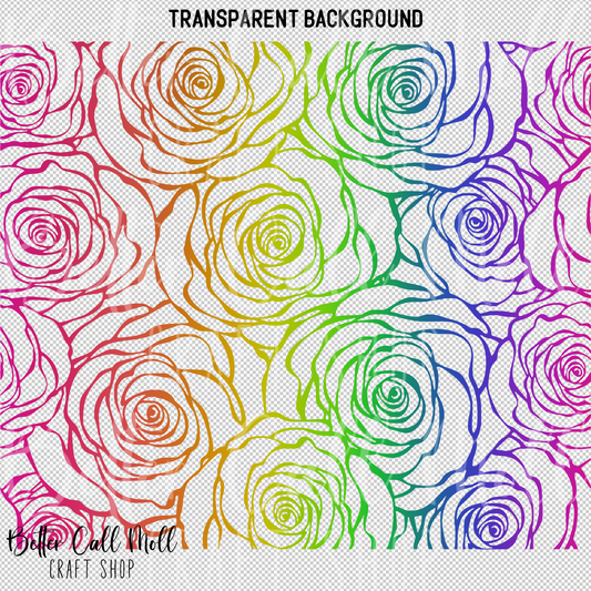 Rainbow Rose Outlines UV DTF 20oz Skinny Tumbler Wrap