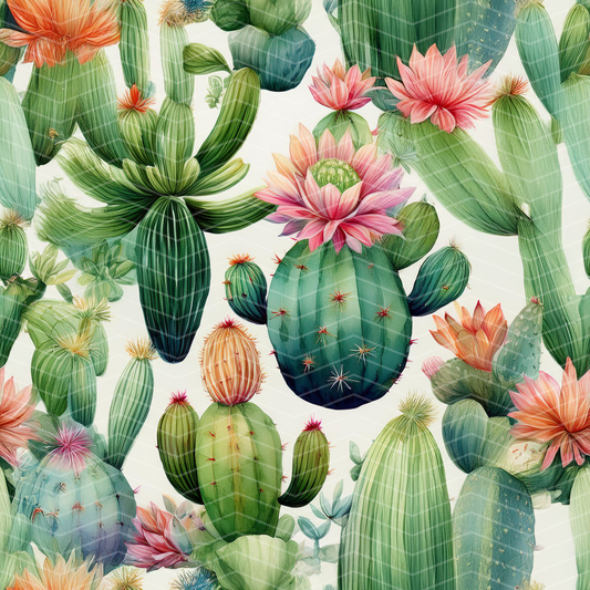 Blooming Cacti Digital Seamless Pattern