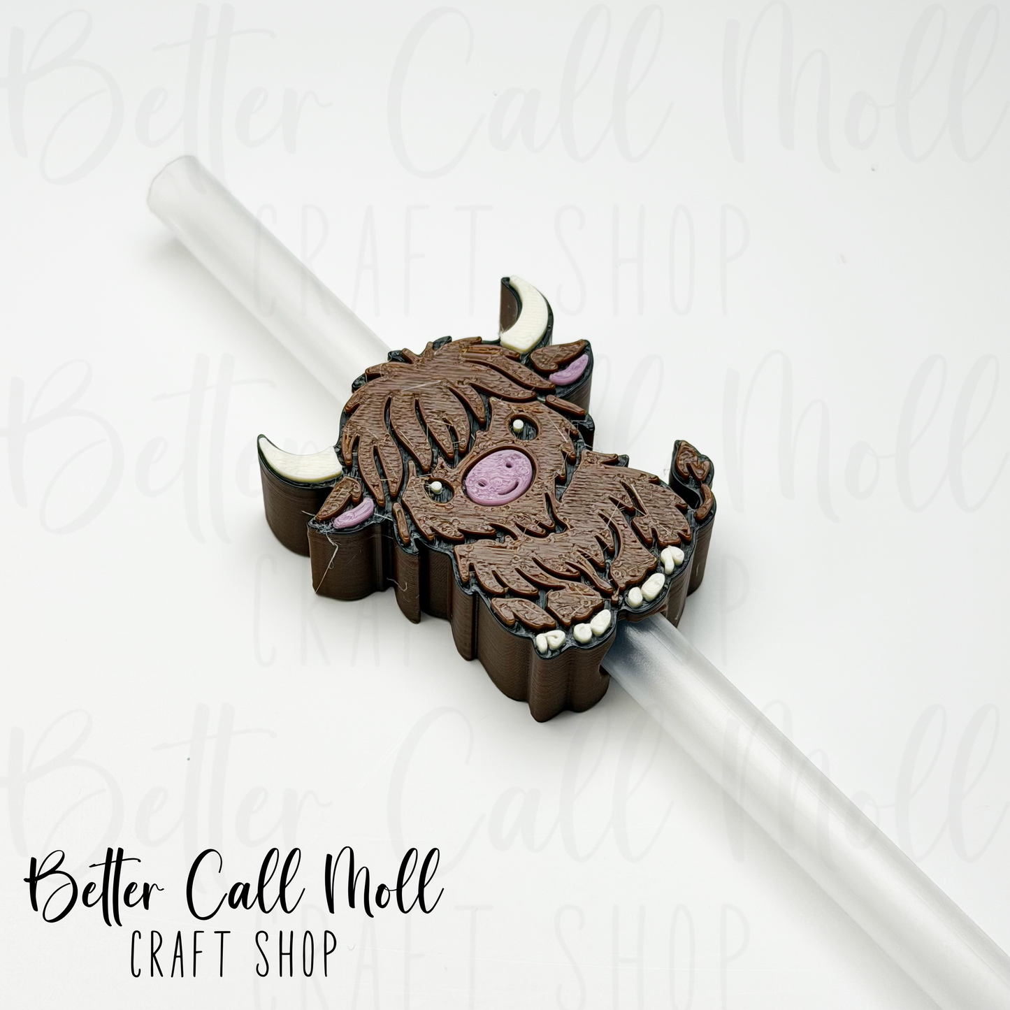 Brown Highland Cow 3D Straw Topper