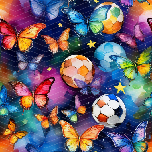 Butterfly Soccerball Digital Seamless Pattern