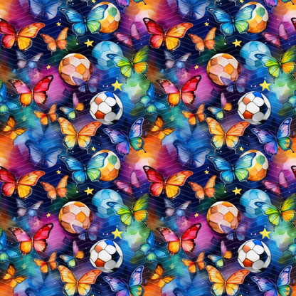 Butterfly Soccerball Digital Seamless Pattern