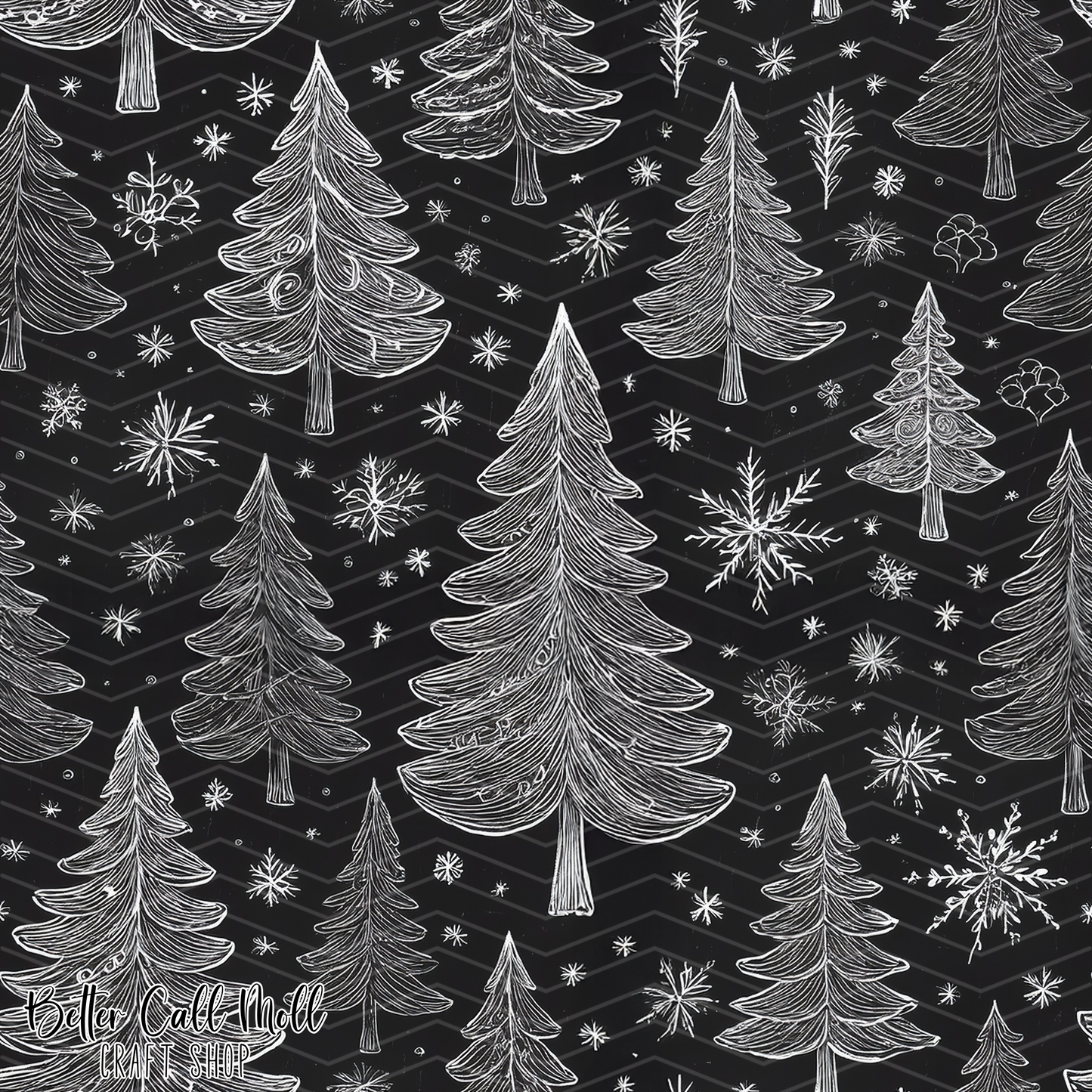 Chalkboard Christmas Trees Digital Seamless Pattern