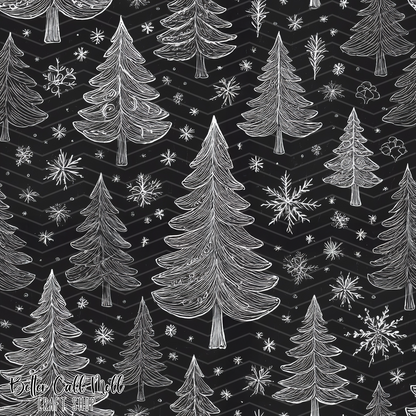 Chalkboard Christmas Trees Digital Seamless Pattern