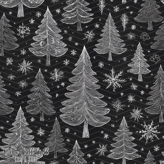 Chalkboard Christmas Trees Digital Seamless Pattern
