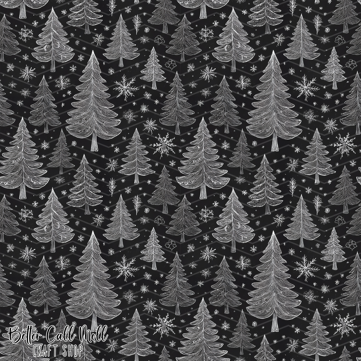 Chalkboard Christmas Trees Digital Seamless Pattern