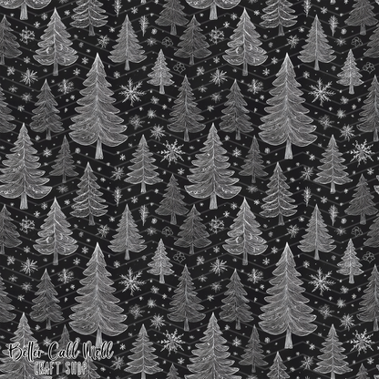 Chalkboard Christmas Trees Digital Seamless Pattern