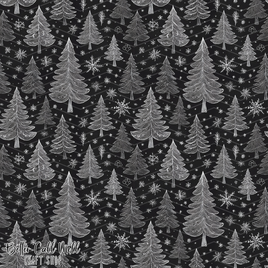 Chalkboard Christmas Trees Digital Seamless Pattern