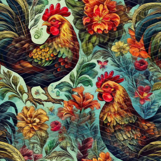 Chickens and Roosters 2 Digital Seamless Pattern