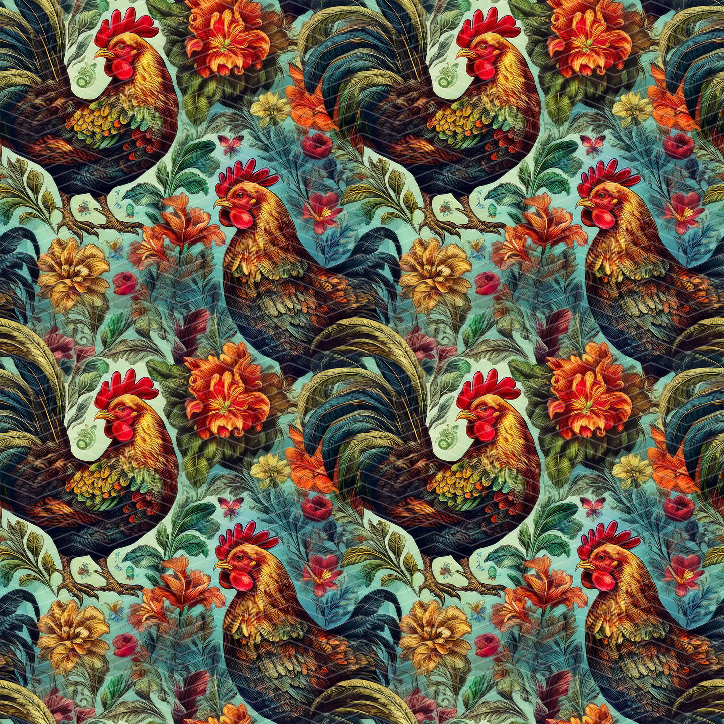 Chickens and Roosters 2 Digital Seamless Pattern