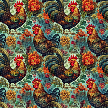 Chickens and Roosters 2 Digital Seamless Pattern