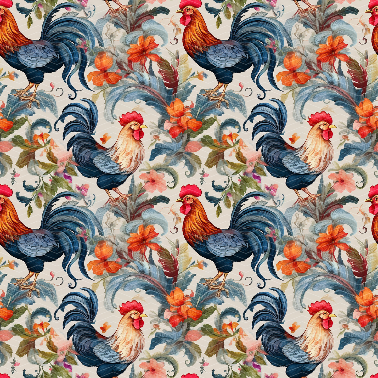 Chickens and Roosters 1 Digital Seamless Pattern