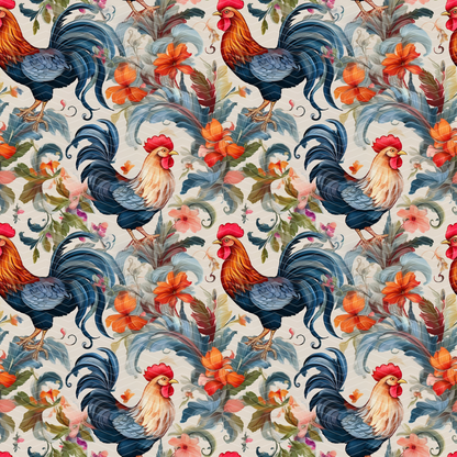 Chickens and Roosters 1 Digital Seamless Pattern