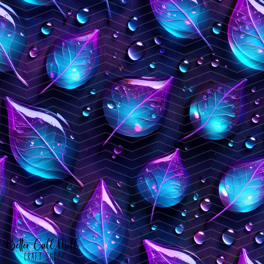 Dewdrop Leaves Digital Seamless Pattern