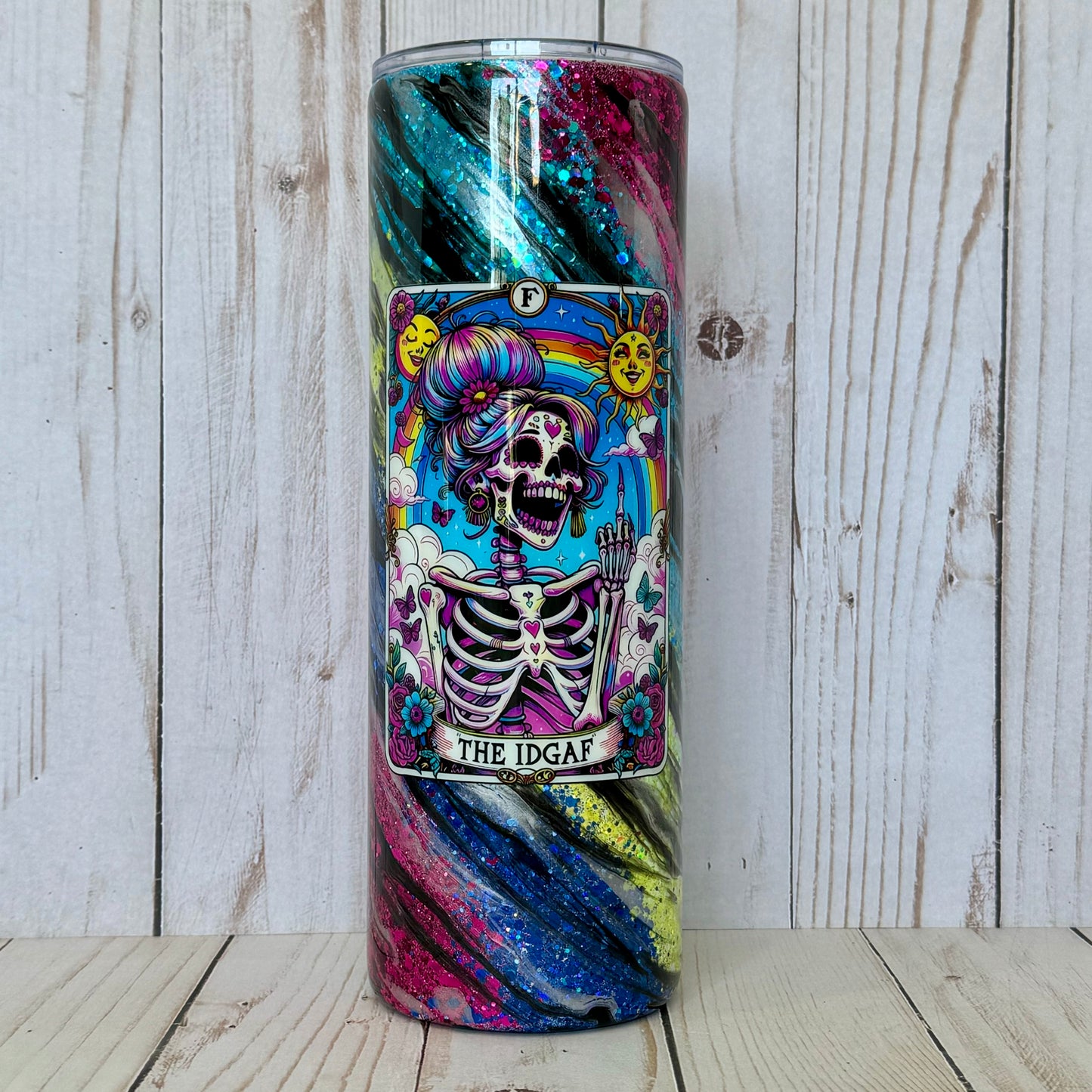 30oz IDGAF Tarot Milky Way Glitter Insulated Stainless Steel Coated Tumbler