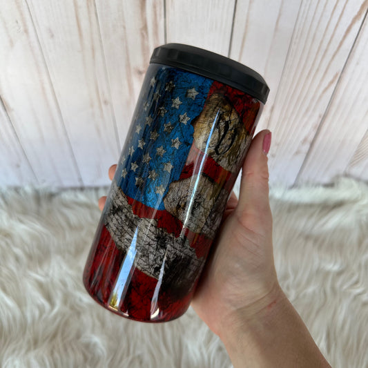 4-in-1 Can Cooler "We the People" Distressed American Flag  Insulated Stainless Steel Coated Tumbler