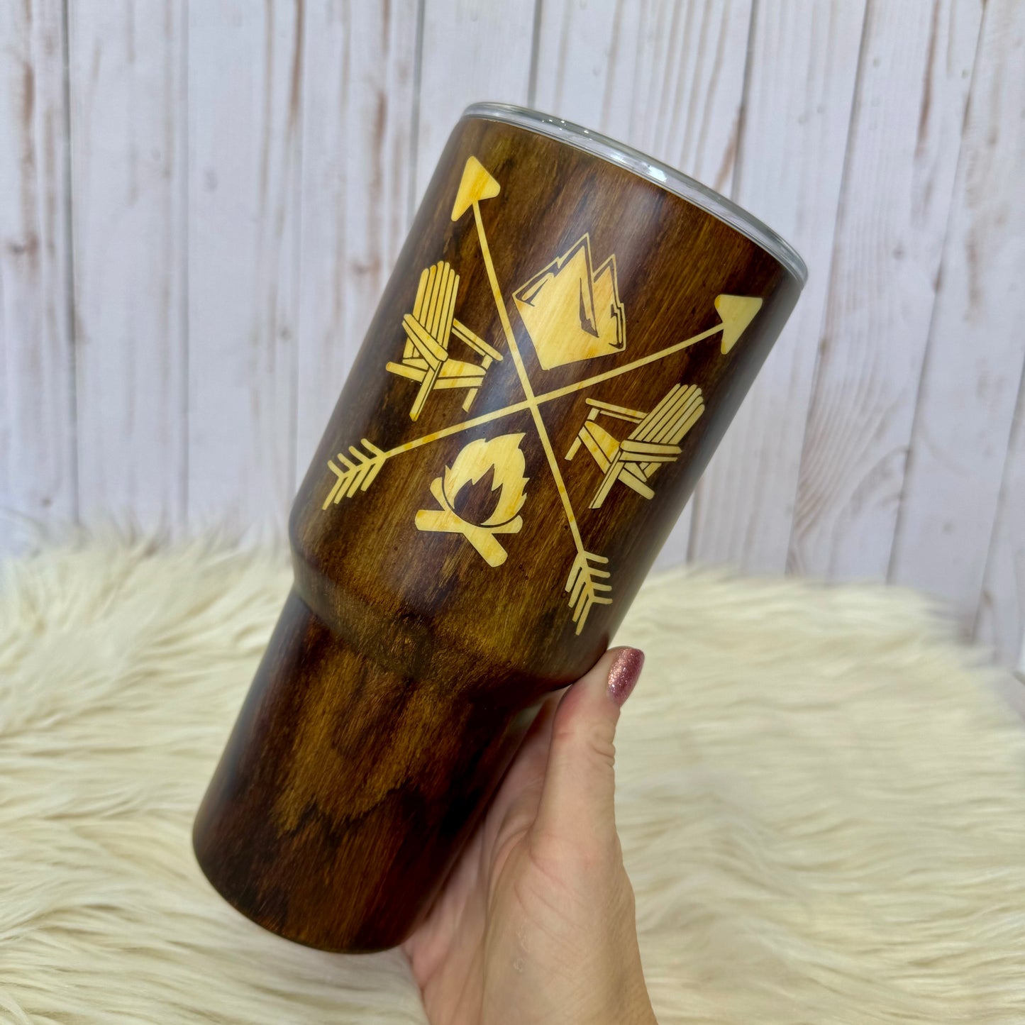 40oz Camping Woodgrain Insulated Stainless Steel Coated Tumbler