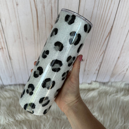 30oz Snow Leopard Glitter  Insulated Stainless Steel Coated Tumbler