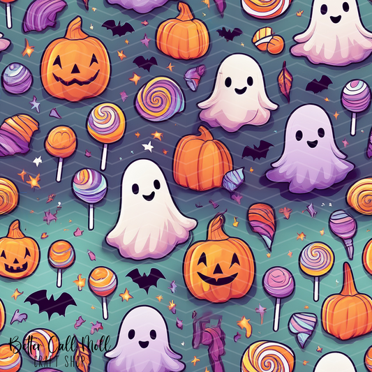 Ghosts and Candy Digital Seamless Pattern