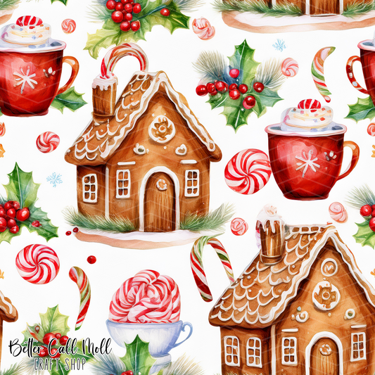 Gingerbread Houses Digital Seamless Pattern