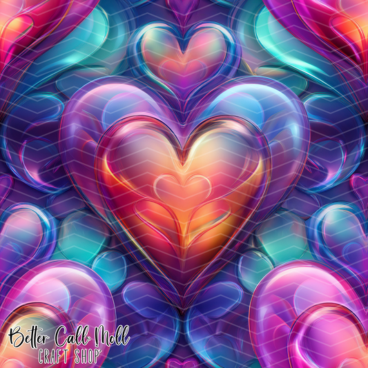 Glass Hearts Digital Seamless Pattern