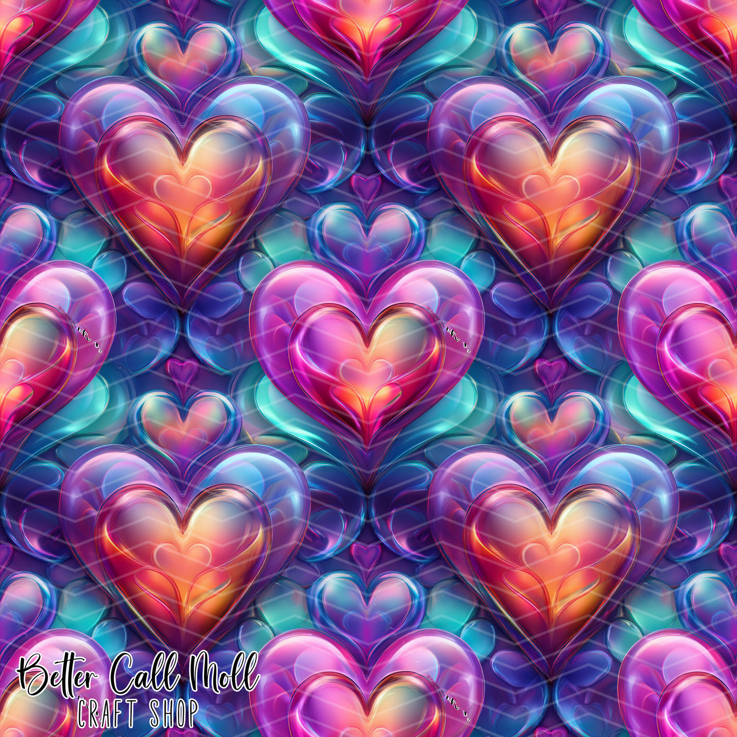 Glass Hearts Digital Seamless Pattern