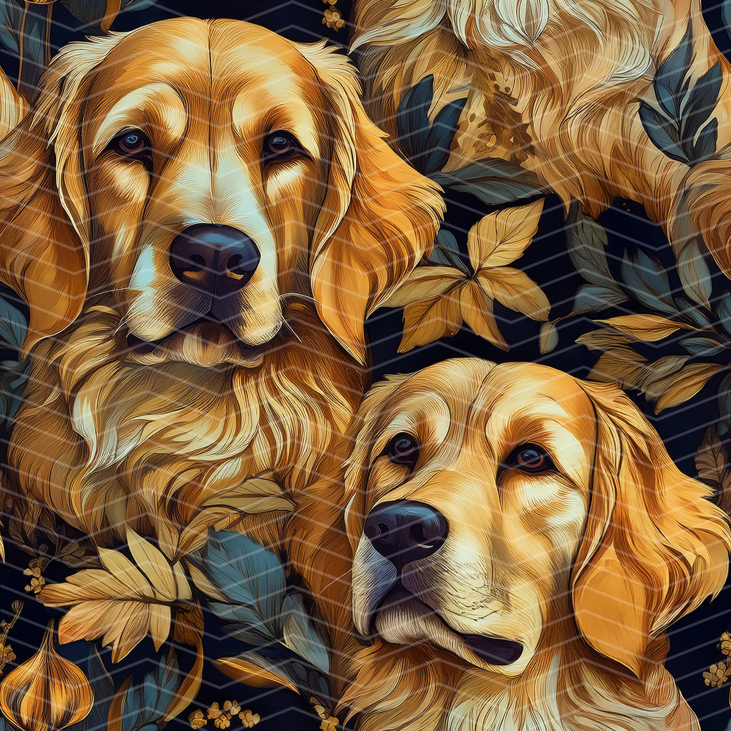 Golden Retriever Digital Seamless Pattern