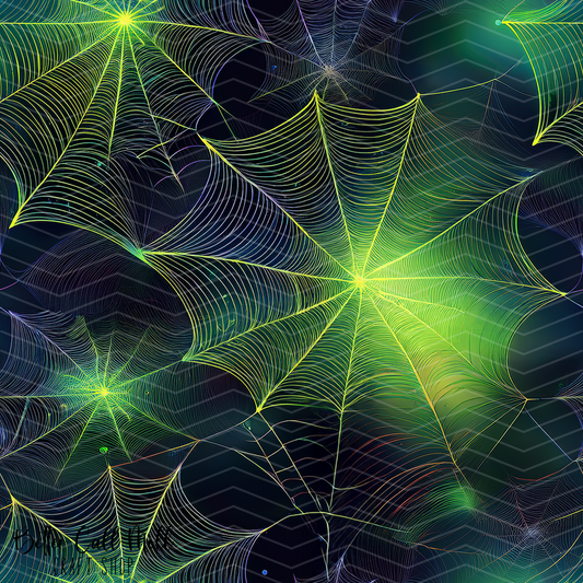 Green Spiderwebs Digital Seamless Pattern