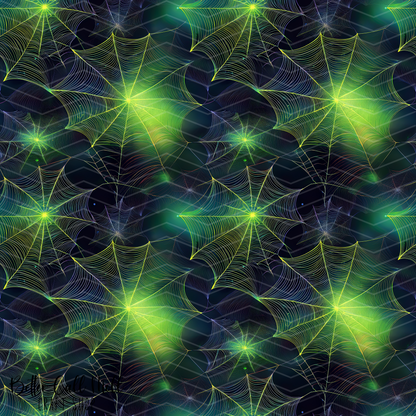 Green Spiderwebs Digital Seamless Pattern