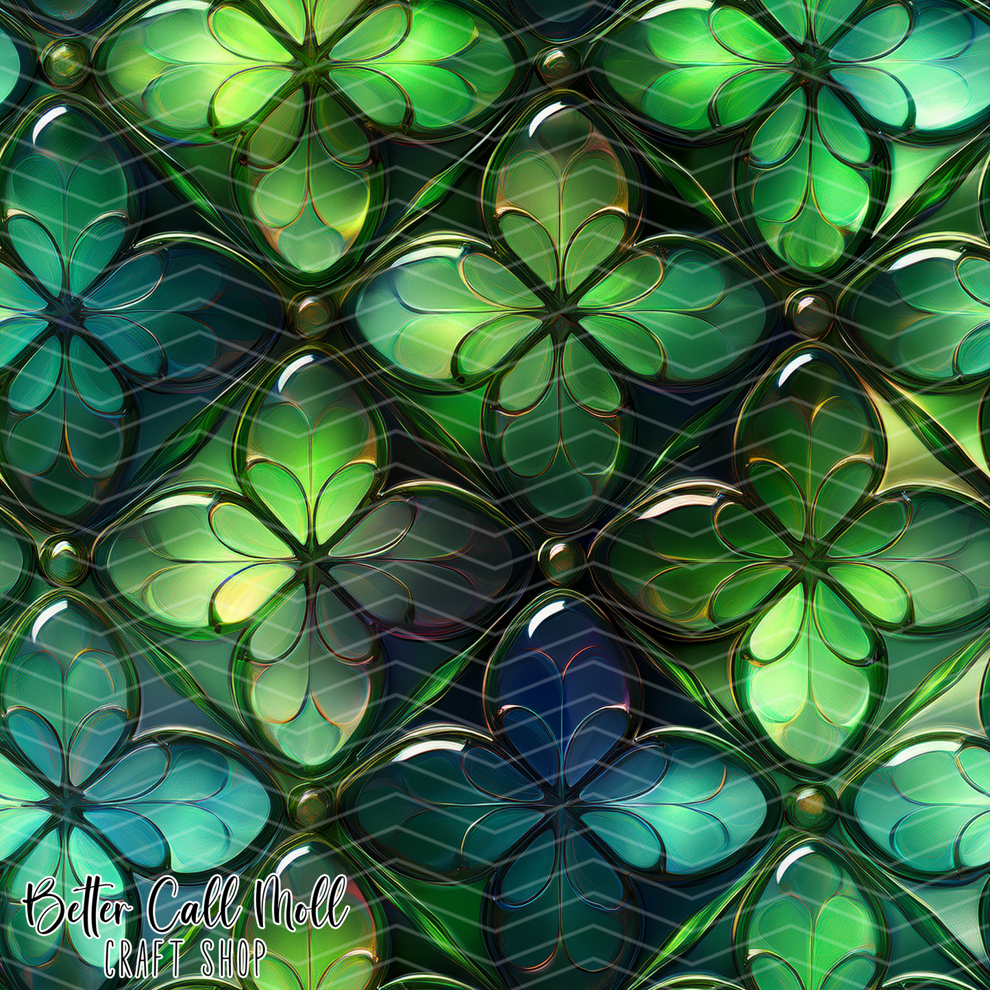 Green and Blue Stained Glass Digital Seamless Pattern