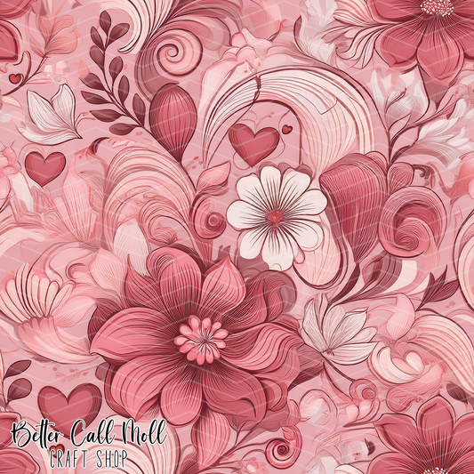 Hearts and Florals 3 Digital Seamless Pattern