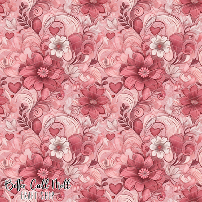Hearts and Florals 3 Digital Seamless Pattern