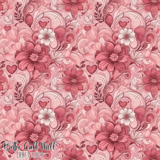 Hearts and Florals 3 Digital Seamless Pattern
