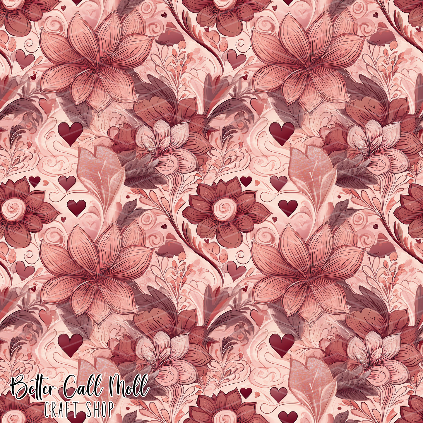 Hearts and Florals 5 Digital Seamless Pattern