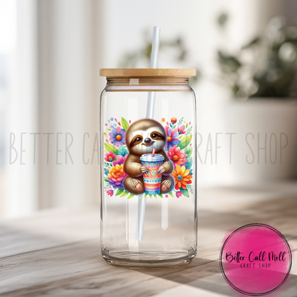 Cute Sloth with Cup UV DTF Decal