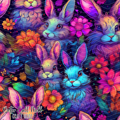Iridescent Bunnies Digital Seamless Pattern