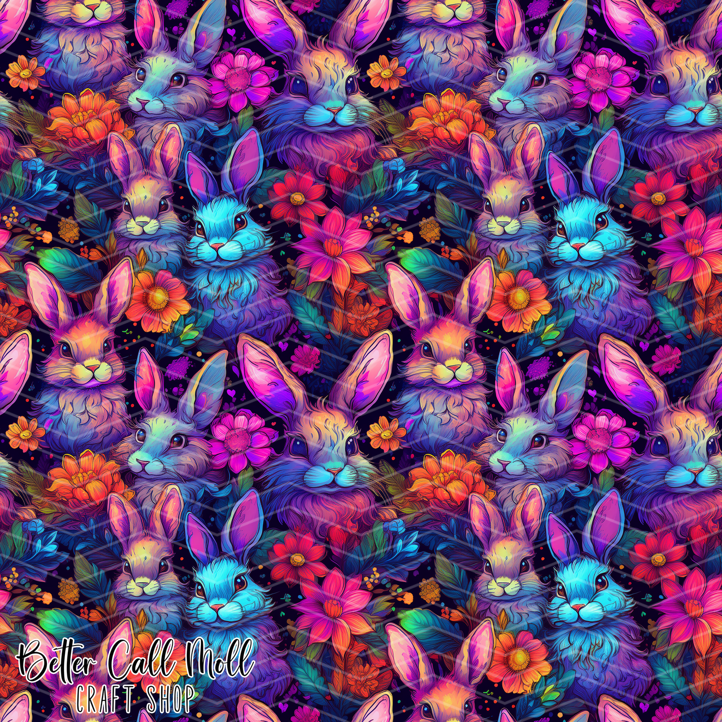 Iridescent Bunnies Digital Seamless Pattern