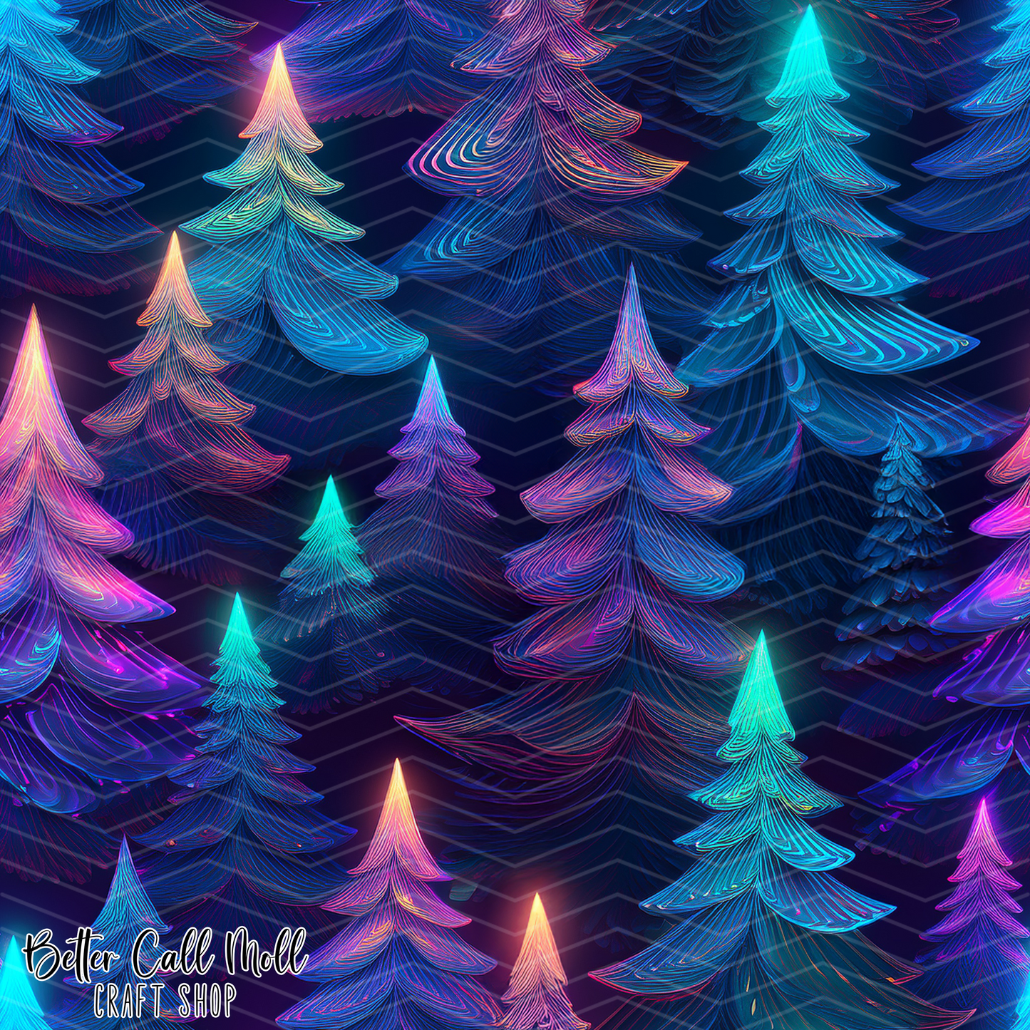 Iridescent Christmas Trees Digital Seamless Pattern