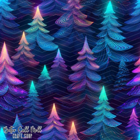 Iridescent Christmas Trees Digital Seamless Pattern