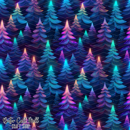 Iridescent Christmas Trees Digital Seamless Pattern