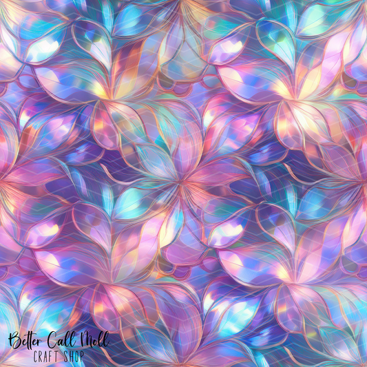 Iridescent Crystal Florals Digital Seamless Pattern
