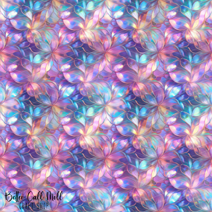 Iridescent Crystal Florals Digital Seamless Pattern