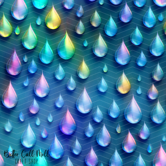 Iridescent Raindrops Digital Seamless Pattern