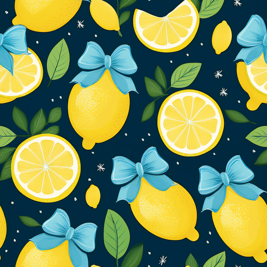 Lemons and Blue Bows 2 Digital Seamless Pattern