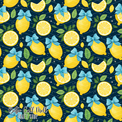 Lemons and Blue Bows 2 Digital Seamless Pattern