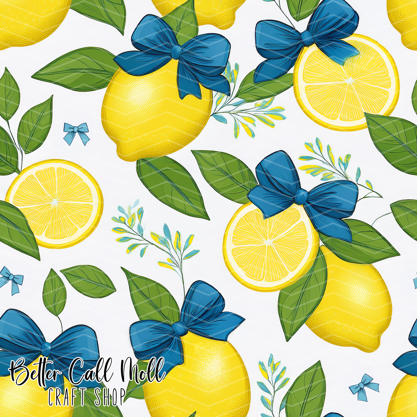 Lemons and Blue Bows 3 Digital Seamless Pattern